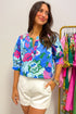 Southern Belle Floral Print V Neck Half Sleeve Blouse