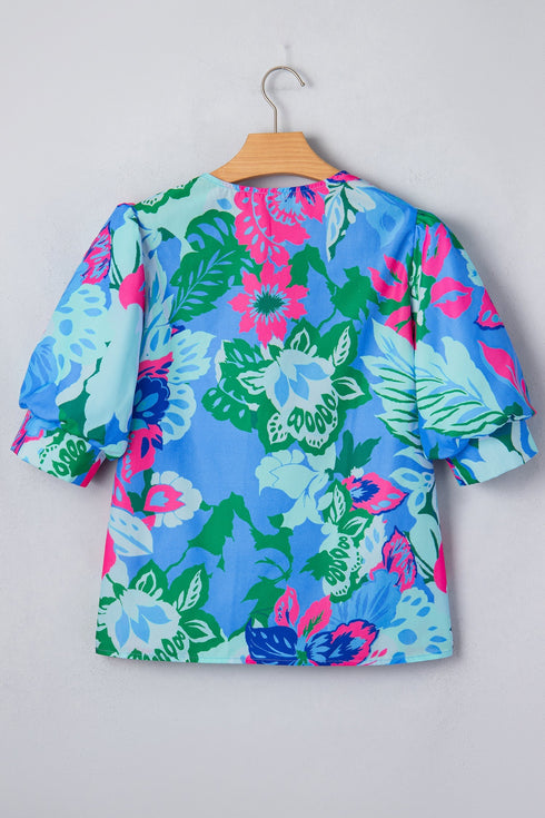 Southern Belle Floral Print V Neck Half Sleeve Blouse