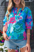 Southern Belle Floral Print V Neck Half Sleeve Blouse