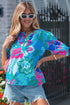 Southern Belle Floral Print V Neck Half Sleeve Blouse