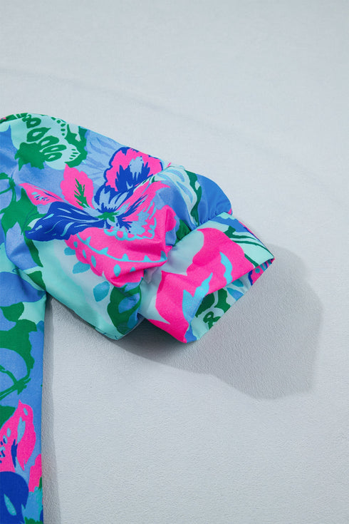 Southern Belle Floral Print V Neck Half Sleeve Blouse