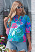 Southern Belle Floral Print V Neck Half Sleeve Blouse