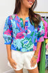 Southern Belle Floral Print V Neck Half Sleeve Blouse
