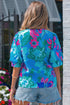 Southern Belle Floral Print V Neck Half Sleeve Blouse