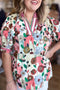Southern Belle Floral Print V Neck Puff Sleeve Blouse