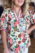 Southern Belle Floral Print V Neck Puff Sleeve Blouse