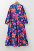 Southern Belle Floral Print V Neck Tiered Long Dress