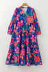 Southern Belle Floral Print V Neck Tiered Long Dress