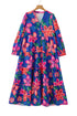 Southern Belle Floral Print V Neck Tiered Long Dress