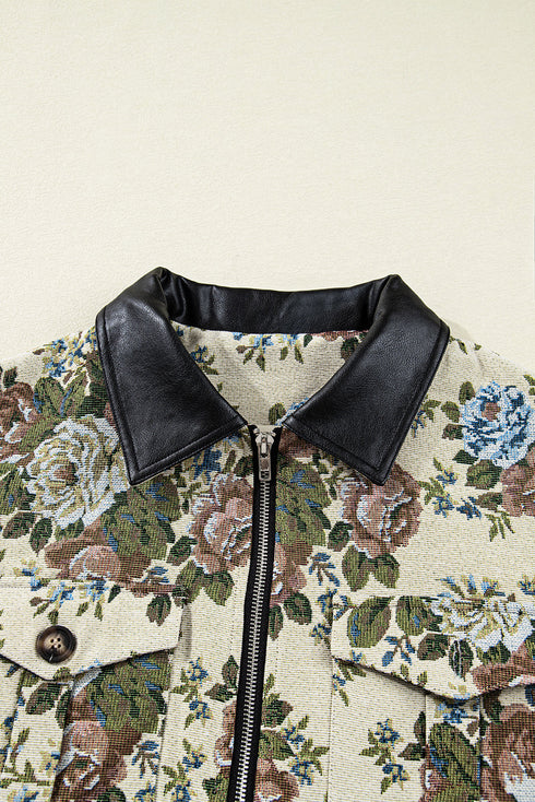 Southern Belle Floral Print Zip Up Collared Jacket