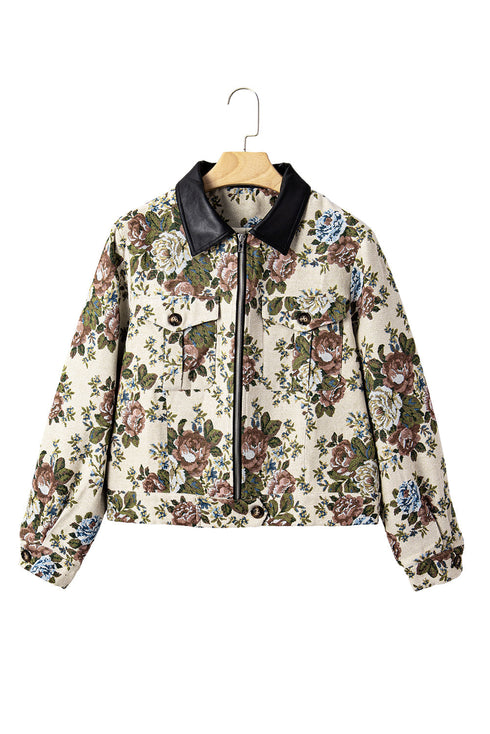 Southern Belle Floral Print Zip Up Collared Jacket