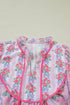 Southern Belle Floral Printed Bow Ruffled Short Sleeve Blouse