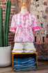 Southern Belle Floral Printed Bow Ruffled Short Sleeve Blouse