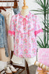 Southern Belle Floral Printed Bow Ruffled Short Sleeve Blouse