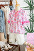Southern Belle Floral Printed Bow Ruffled Short Sleeve Blouse
