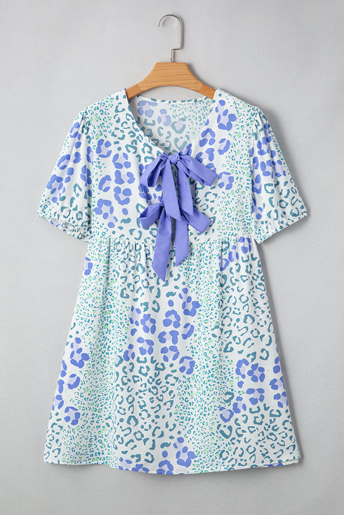 Southern Belle Floral Puff Sleeve Bow Mini Dress