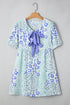 Southern Belle Floral Puff Sleeve Bow Mini Dress