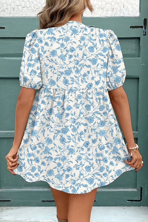 Southern Belle Floral Puff Sleeve Bow Mini Dress
