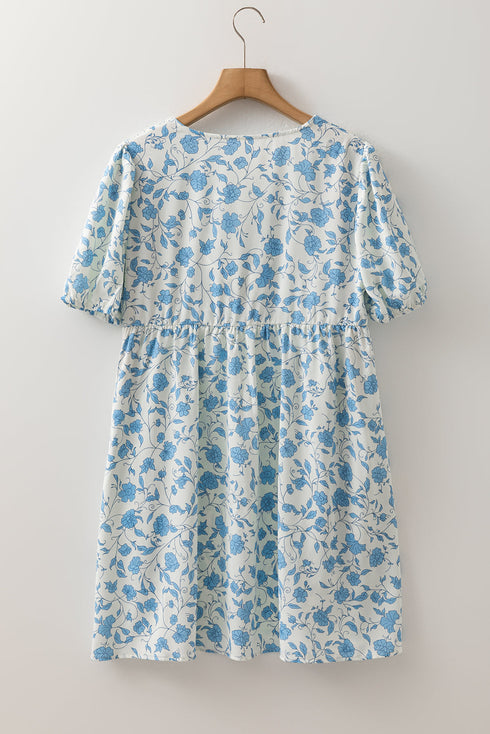 Southern Belle Floral Puff Sleeve Bow Mini Dress