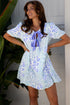 Southern Belle Floral Puff Sleeve Bow Mini Dress