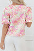 Southern Belle Floral Ribbon Knot Puff Sleeve Blouse