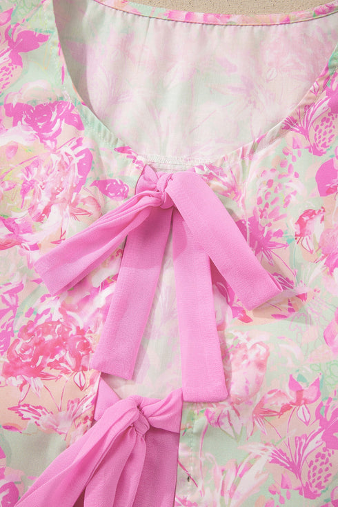 Southern Belle Floral Ribbon Knot Puff Sleeve Blouse