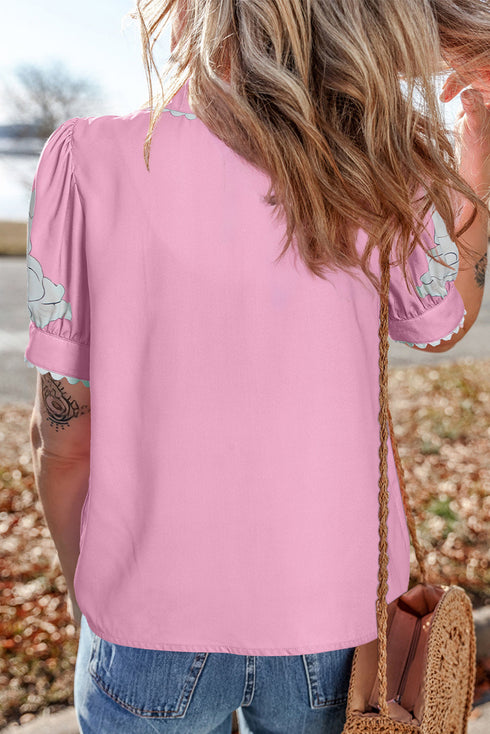 Southern Belle Floral Ric Rac Puff Sleeve Shirt