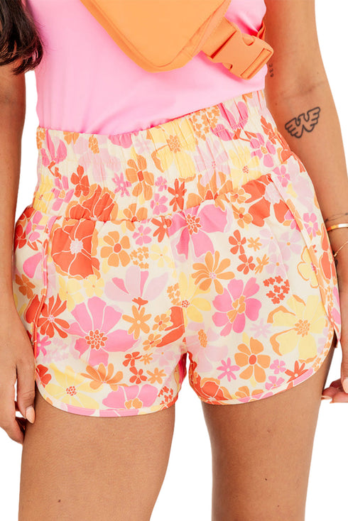 Southern Belle Floral Shirred High Waist Casual Shorts