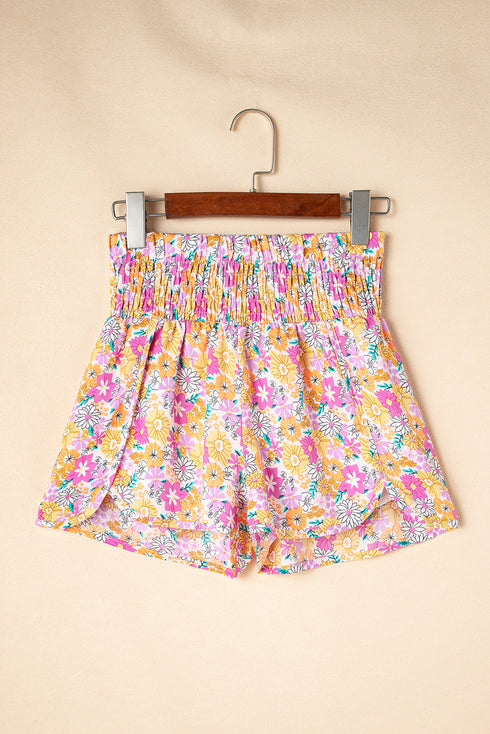 Southern Belle Floral Shirred High Waist Casual Shorts