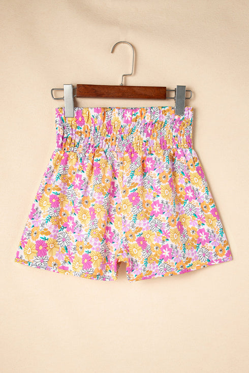 Southern Belle Floral Shirred High Waist Casual Shorts