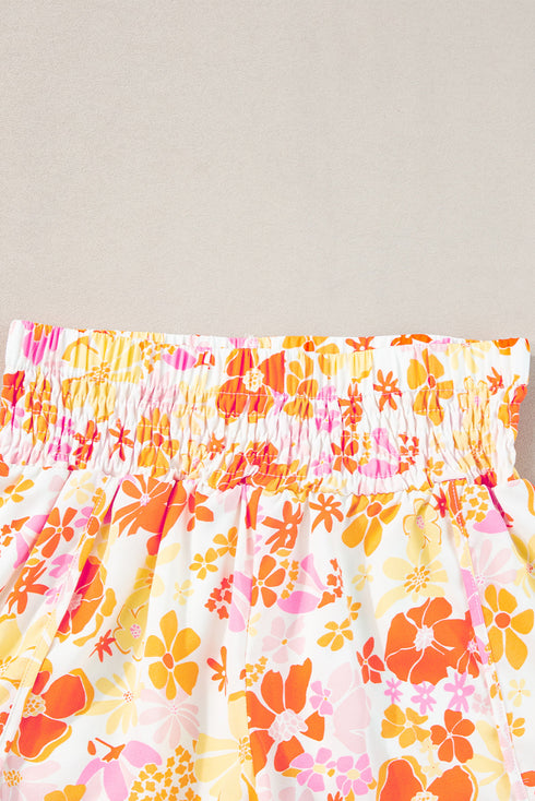 Southern Belle Floral Shirred High Waist Casual Shorts