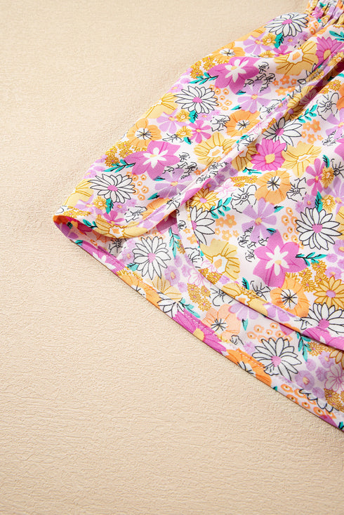 Southern Belle Floral Shirred High Waist Casual Shorts