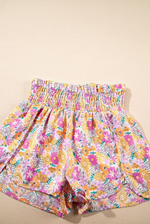 Southern Belle Floral Shirred High Waist Casual Shorts