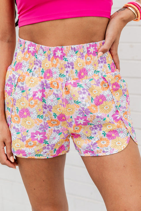 Southern Belle Floral Shirred High Waist Casual Shorts