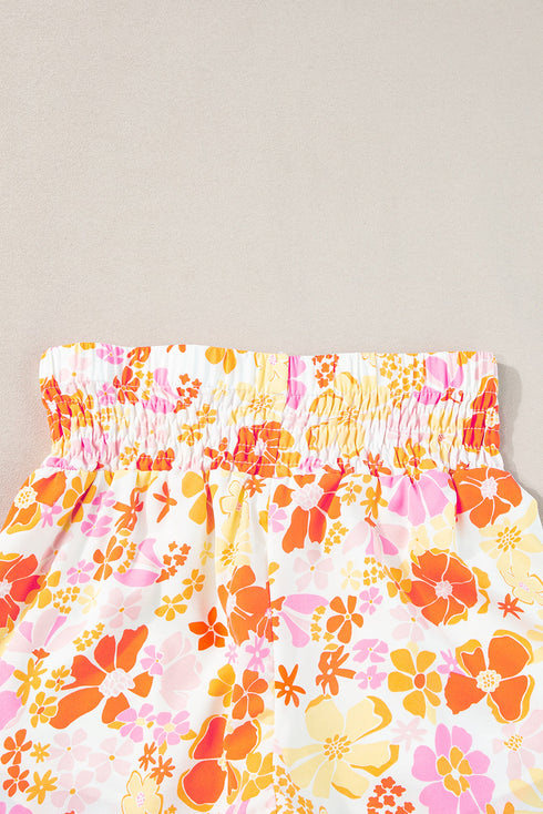 Southern Belle Floral Shirred High Waist Casual Shorts
