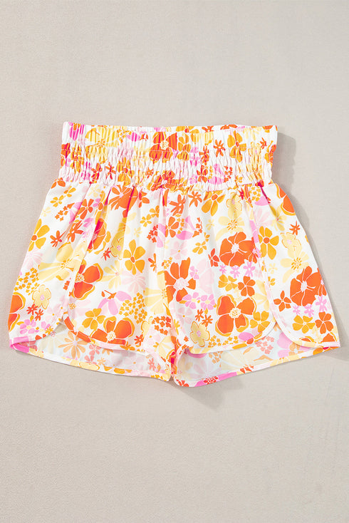 Southern Belle Floral Shirred High Waist Casual Shorts