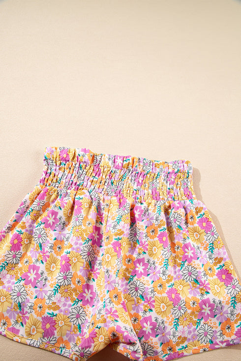 Southern Belle Floral Shirred High Waist Casual Shorts