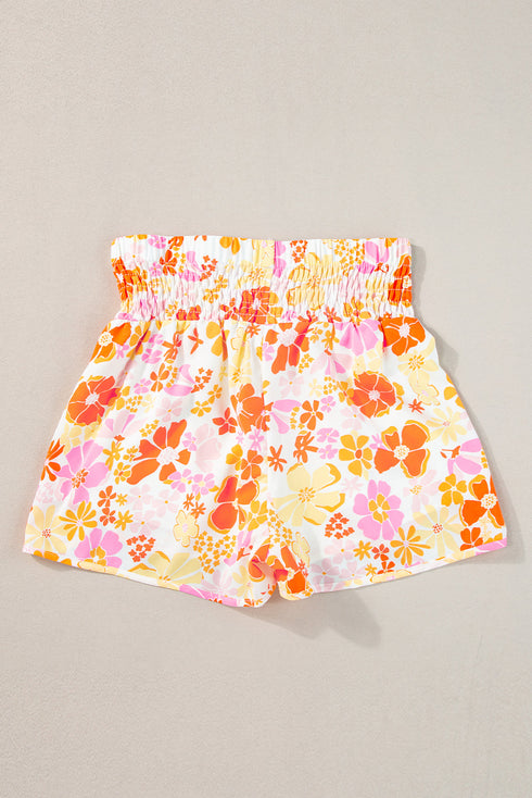 Southern Belle Floral Shirred High Waist Casual Shorts