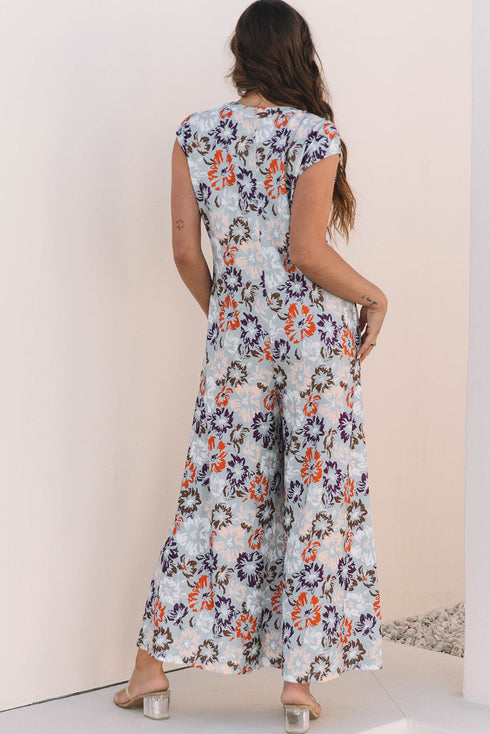 Southern Belle Floral Sleeveless Buttoned Wide Leg Jumpsuit
