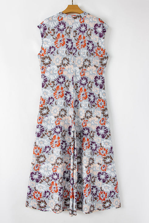 Southern Belle Floral Sleeveless Buttoned Wide Leg Jumpsuit