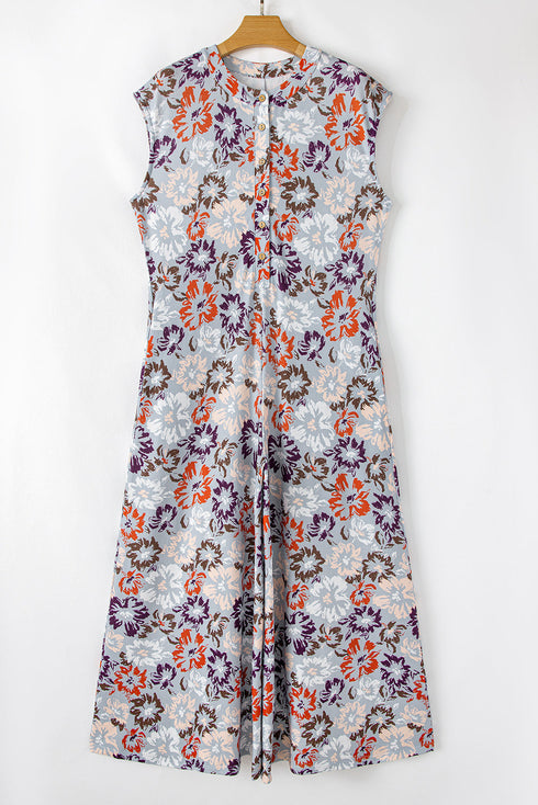 Southern Belle Floral Sleeveless Buttoned Wide Leg Jumpsuit