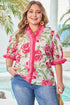 Southern Belle Floral Striped Frilled Short Sleeve Blouse