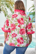 Southern Belle Floral Striped Frilled Short Sleeve Blouse