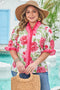 Southern Belle Floral Striped Frilled Short Sleeve Blouse