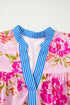 Southern Belle Floral Striped Trim V Neck Blouse