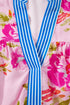 Southern Belle Floral Striped Trim V Neck Blouse