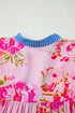 Southern Belle Floral Striped Trim V Neck Blouse
