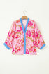 Southern Belle Floral Striped Trim V Neck Blouse