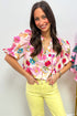 Southern Belle Floral Tie V Neck Puff Sleeve Blouse