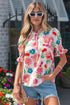 Southern Belle Floral Tie V Neck Puff Sleeve Blouse